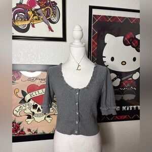 Personal Identity Gray Short Sleeve Cardigan Y2K Ruffle Coquette Dark Academia